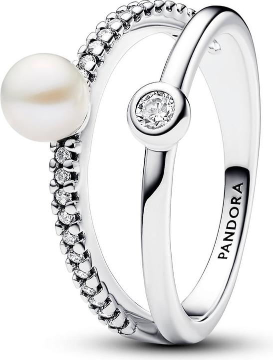 Produktbild Pandora Behandelte Süsswasserzuchtperle & Pavé Doppelband-Ring (50, 925 Silber)