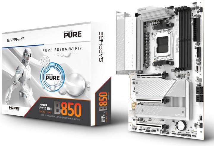 Actual product image Sapphire PURE B850A WIFI7 1xHDMI 1.4 1xDP 1.2 (AM5, AMD B850, ATX)