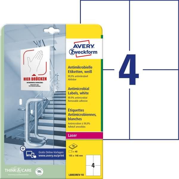 Avery, Sticker, Antimikrobielle Etiketten, ablösbar, weiss