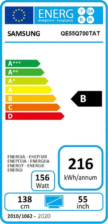 Label énergétique Samsung QE55Q700T ATXZG (55", QLED, 8K, 2020)