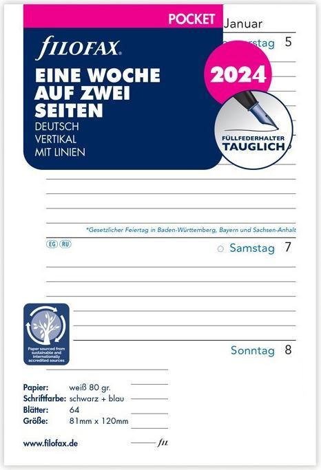 Filofax Pocket (81 x 120 mm, 1 week / 2 pages)