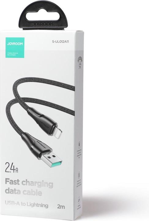 Actual product image Joyroom S-UL012A11 Surpass Series 2.4A USB-A to Lightning Fast Charging Data Cable 2m-Black (2 m, USB 3.0)