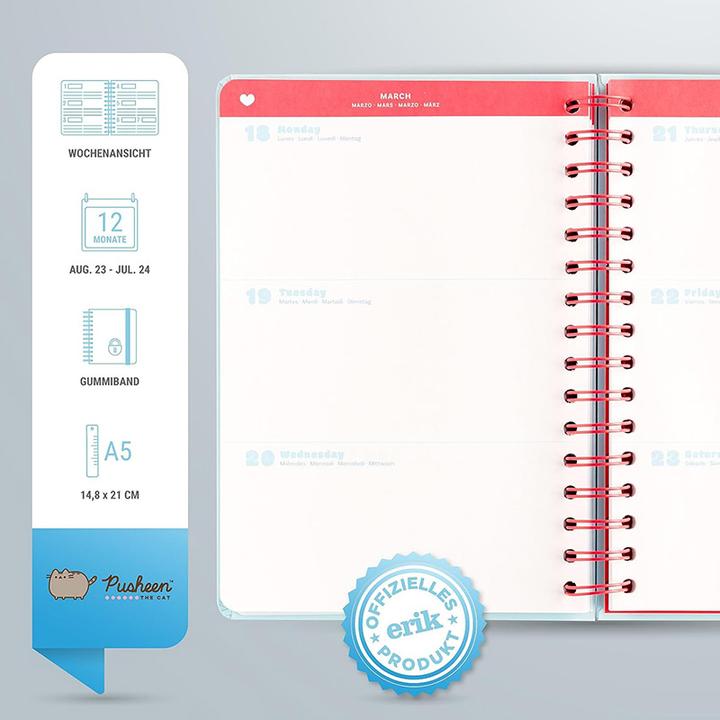Actual product image Pusheen - Calendar / weekly planner 2023/2024 from the Purrfect Love collection (14.8 x 21 cm) (A5, Spanish, French, Italian, English)