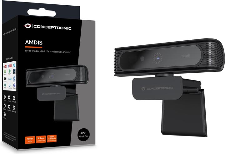 Actual product image Conceptronic Webcam AMDIS 1080P Full Win11/10 Webcam+Micr. (2 Mpx)