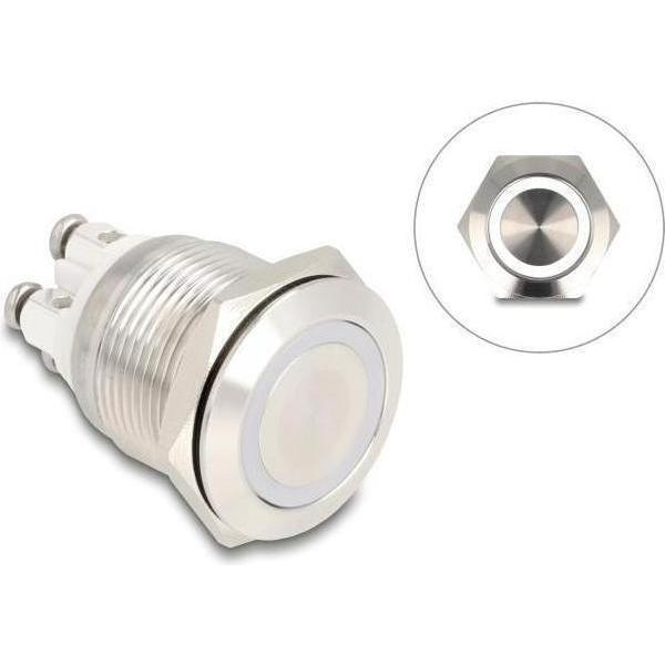 Delock Drucktaster zum Einbau 19 mm 4 x Schraubklemme LED we, Taster + Schalter, Silber