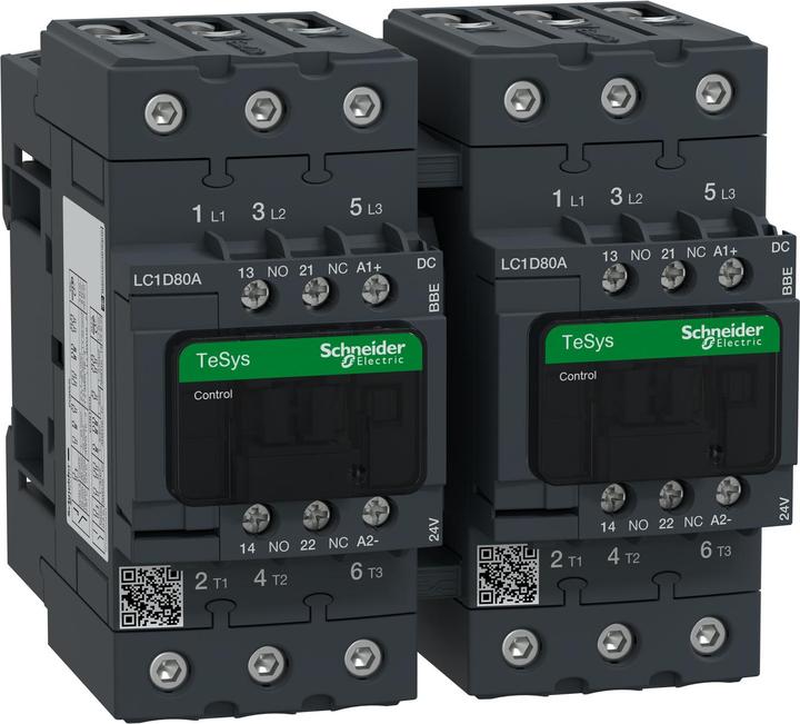 Image du produit Schneider Electric LC2D80ABBE 3p+1S+1O 37kW/400V/AC3 80A bobine 24V DC Combinaison de contacteurs inverseurs