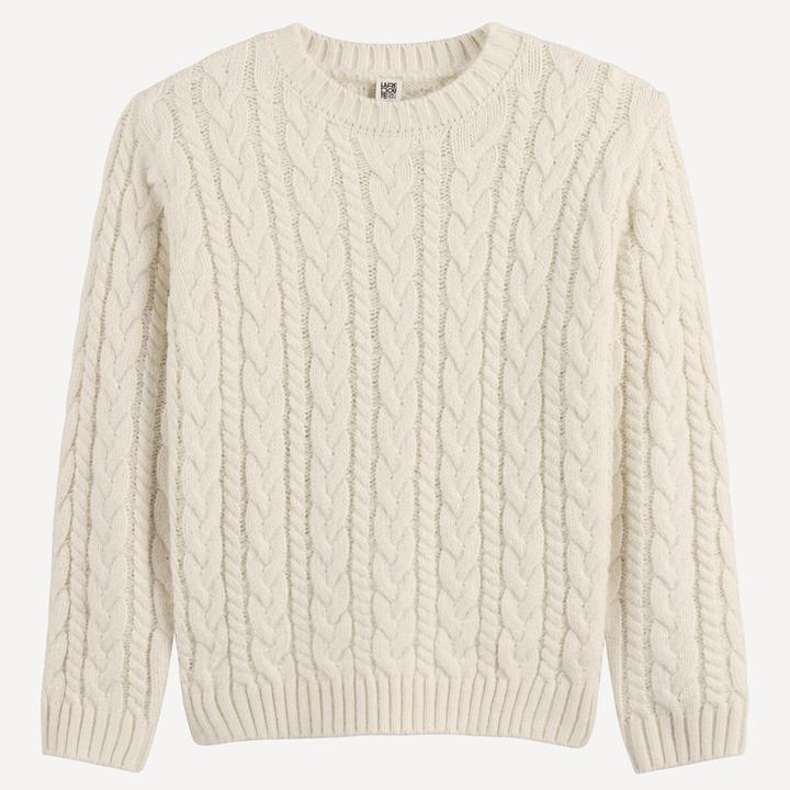 Produktbild La Redoute Collections Grobstrickpullover mit rundem Ausschnitt und Zopfmuster (152)