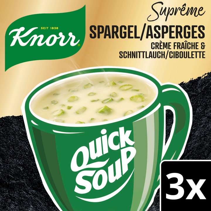 Immagine prodotto Knorr Zuppa rapida Suprême asparagi con crème fraîche, zuppa con asparagi ed erba cipollina, preparata