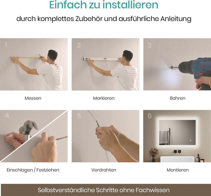 Produktbild Emke Badspiegel mit Beleuchtung 120*60cm, Kaltweiss6500K, Dimmbar, Touch Schalter (120 x 60 cm)