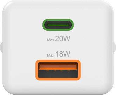 Produktbild Hama Schnellladegerät, 1*USB-C PD, 1*USB-A QC, Mini-Ladegerät, 20W, Weiss (20 W)