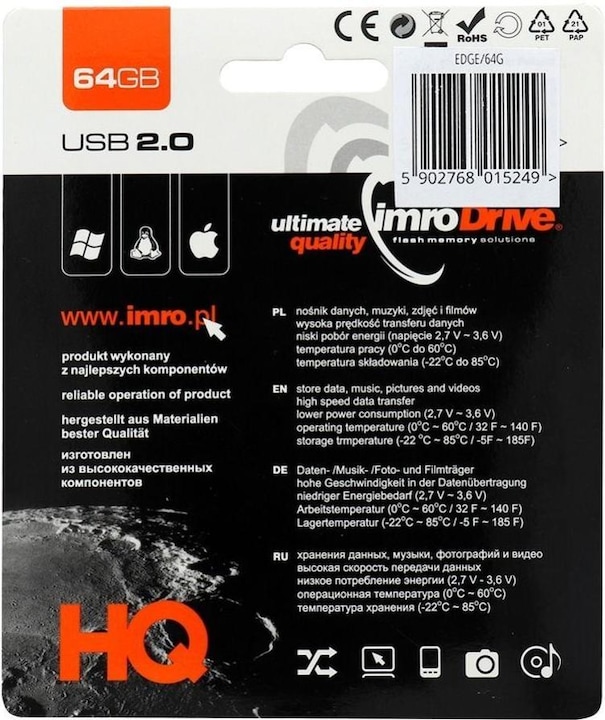 Image du produit IMRO Clé USB EDGE/64G 64 Go USB type A 2.0 or (64 Go, USB-A, USB 2.0)
