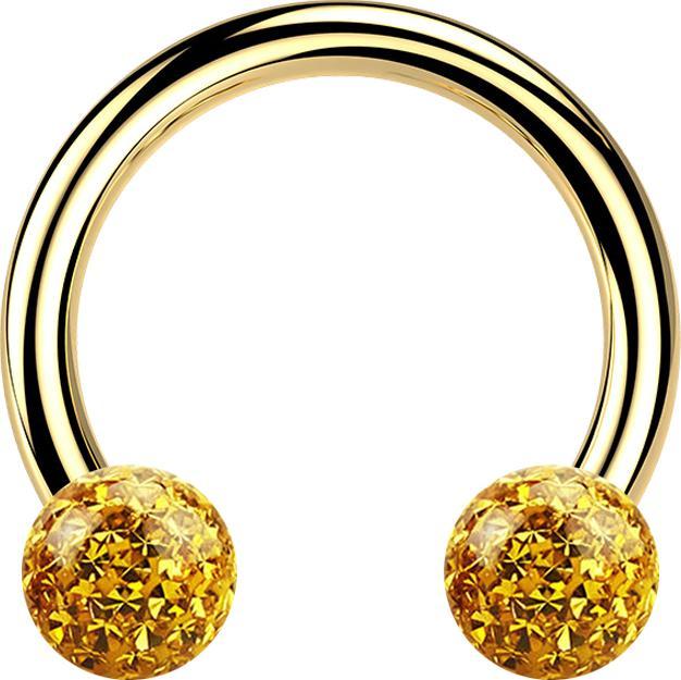 Actual product image Star Piercing Micro Circular Barbell gold-plated with two crystal balls topaz Epoxy protective layer (Titanium, without brass)