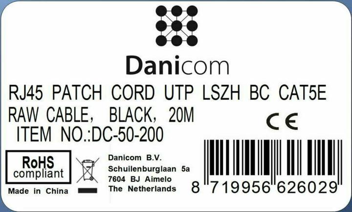 Produktbild Dsit CAT5e Netzwerkkabel, U/UTP, 20 meter, Schwarz, 100% Kupfer (U/UTP, CAT5e, 20 m)