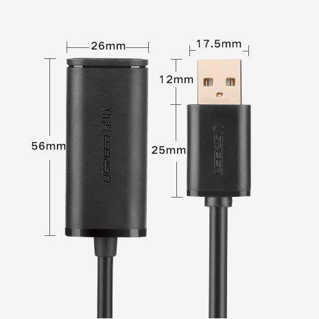 Actual product image Ugreen Cable extension USB 2.0 US121 10m - Black (10 m, USB 2.0)