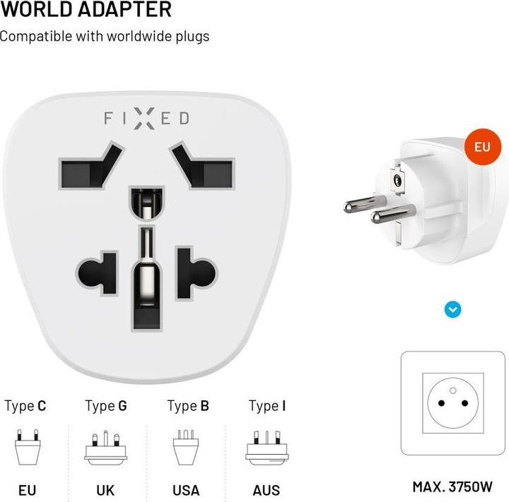 Actual product image Fixed EU Adapter, white
