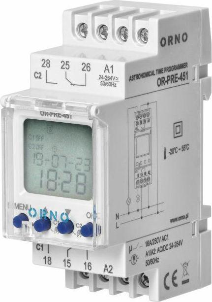 Image du produit Orno Programmateur électronique astronomique et horaire, 100 programmes, 3 langues de menu, 2 sorties