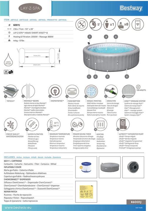Image du produit Bestway Lay-Z-Spa Hawaii MaxHold EnergySense (8 Personnes)