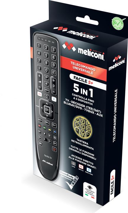 Actual product image Meliconi Gumbody Facile 5+ DVD/Blu-ray remote control, Home audio system, Home cinema system, Sk (Universal remote control, Infrared)