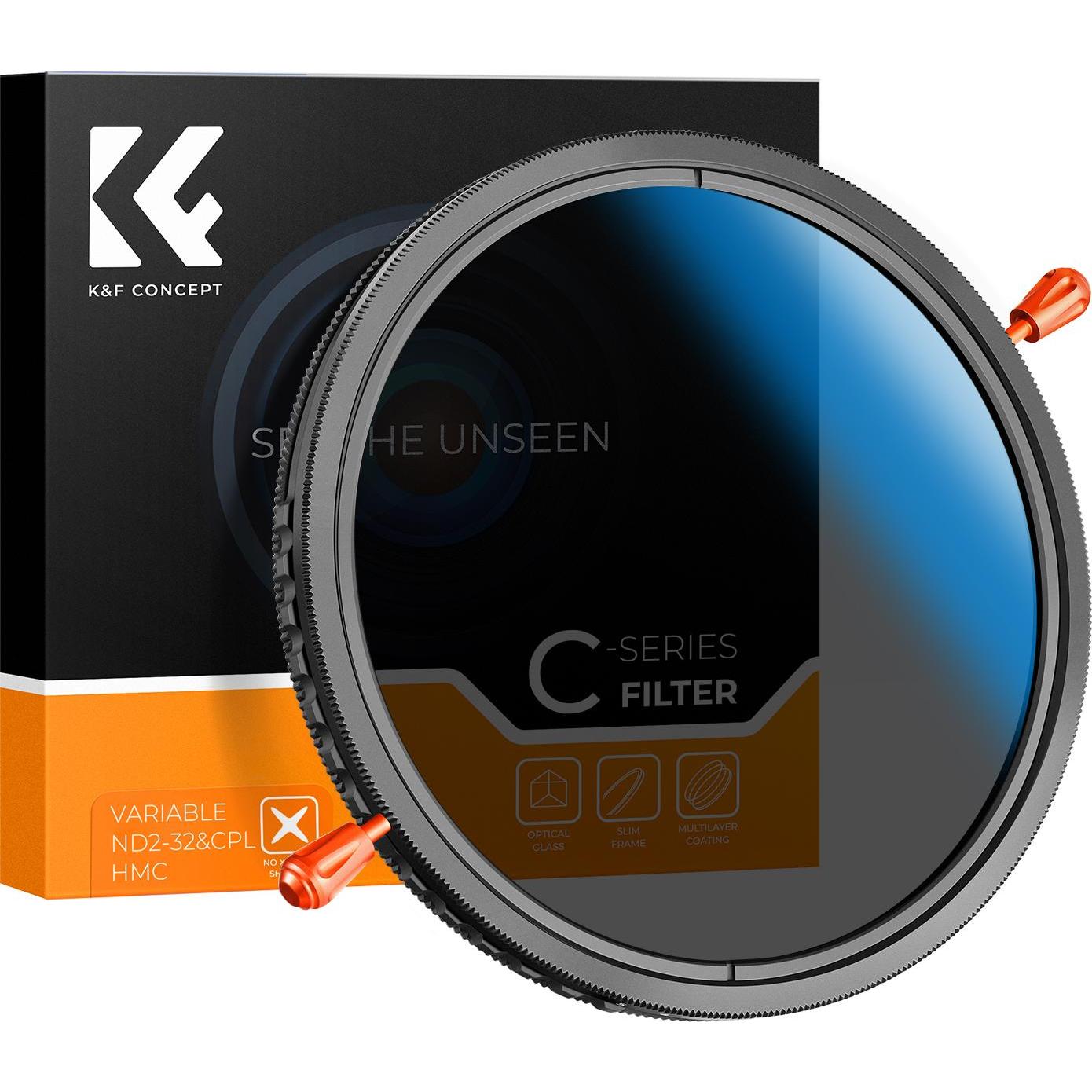K&F Concept 77MM 2 in 1 CPL+Variable ND2ND32 Lens Filter 18Layers Blue Coated, without Black Cross (C Series), Objektivf...