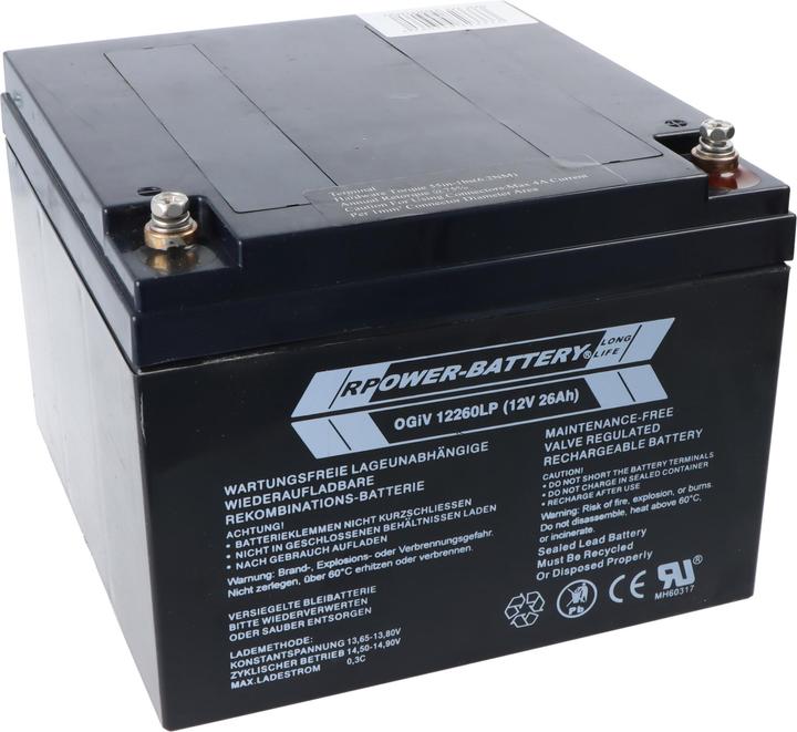 Produktbild RPower OGiV12260LP 12V 26Ah Longlife Bleiakku AGM Blei Gel Akku (12 V, 26 Ah)