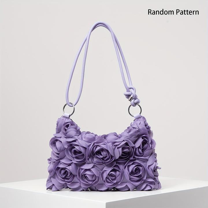 Actual product image Only-Bags.Store Elegante Rose Floral Umhängetasche - verstellbarer Riemen, Reissverschluss, Polyester, perfekt für