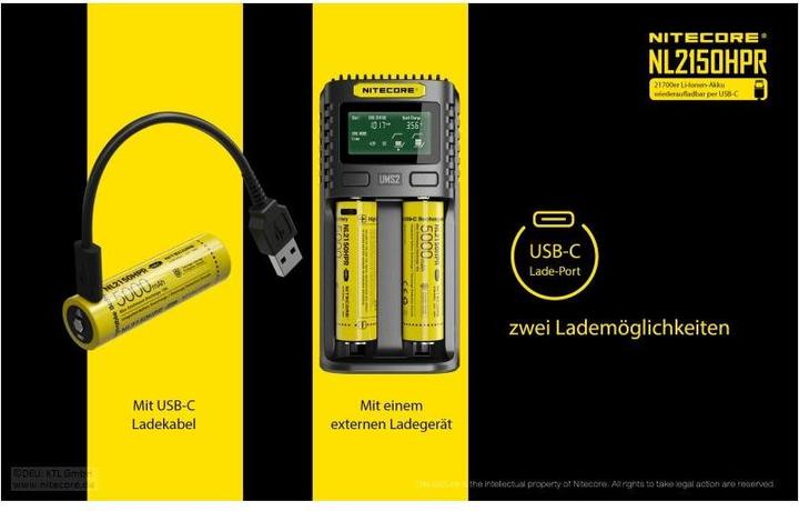 Actual product image Nitecore Li-Ion battery 21700, 5000mAh, NL2150HPR USB-C