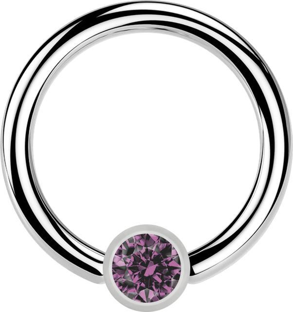 Immagine prodotto Star Piercing Anello Micro Closure argento cilindro di cristallo viola chiaro (senza ottone, Acciaio chirurgico 316L)