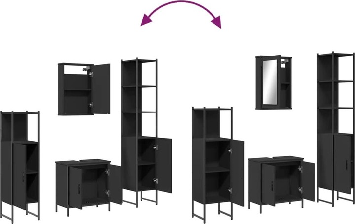 Immagine prodotto VidaXL Set di mobili da bagno Armadio con specchio Mobile per vanità Armadio da bagno 4 pezzi nero