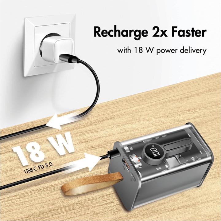 Produktbild LogiLink PowerBank 20.000mAh transparent (20000 mAh, 20 W, 74 Wh)