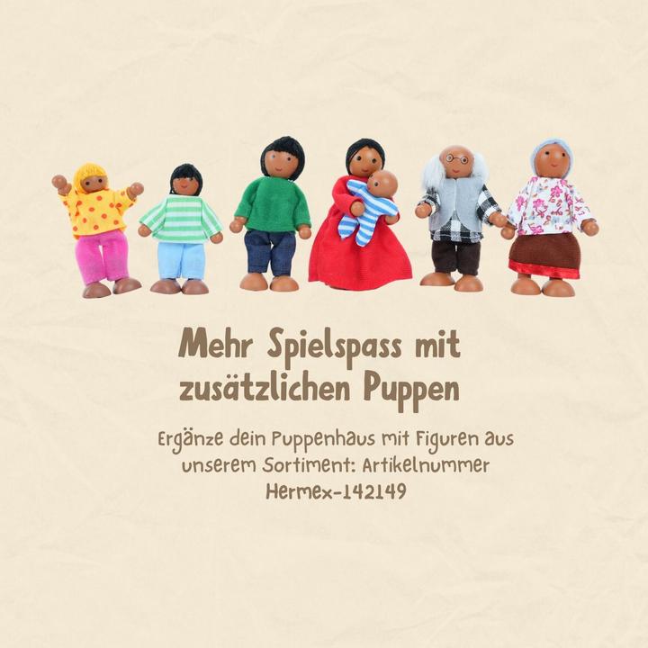 Image du produit Hermex 21-tlg. Holz-Puppenhaus mit Zubehör Spielhaus Kinderspielzeug Haus