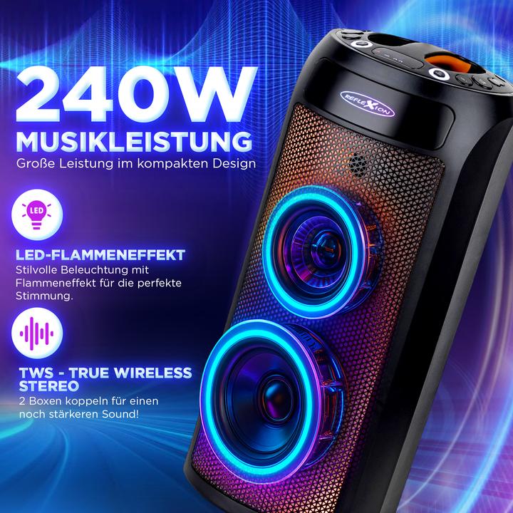 Actual product image Reflexion PSX30BT Disco speaker with radio, Bluetooth, USB, AUX-IN and rechargeable battery (PSX30BT) (Active)