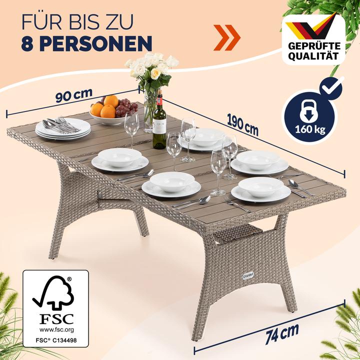Produktbild Casaria Polyrattan Gartentisch WPC (190 x 90 x 75 cm)
