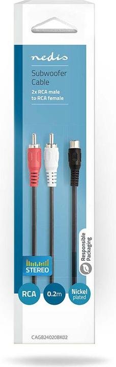 Image du produit Nedis Câble pour caisson de basses 2 x RCA mâle - RCA femelle 0,2 m (0.20 m, RCA)