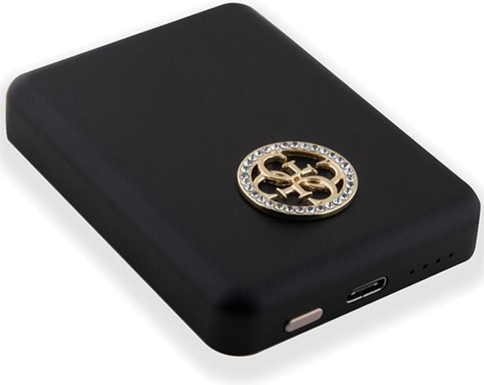 Actual product image Guess Powerbank indukcyjny 5W GUPBM3AL4DMK 3000mAh czarny/black MagSafe 4G Strassed Metal Logo (3000 mAh, 5 W)