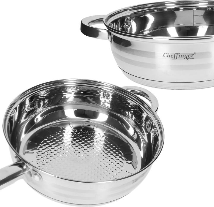 Actual product image Cheffinger 14-teiliges Küchenset aus Edelstahl (24 cm, Pan set + pot set, Stainless steel)
