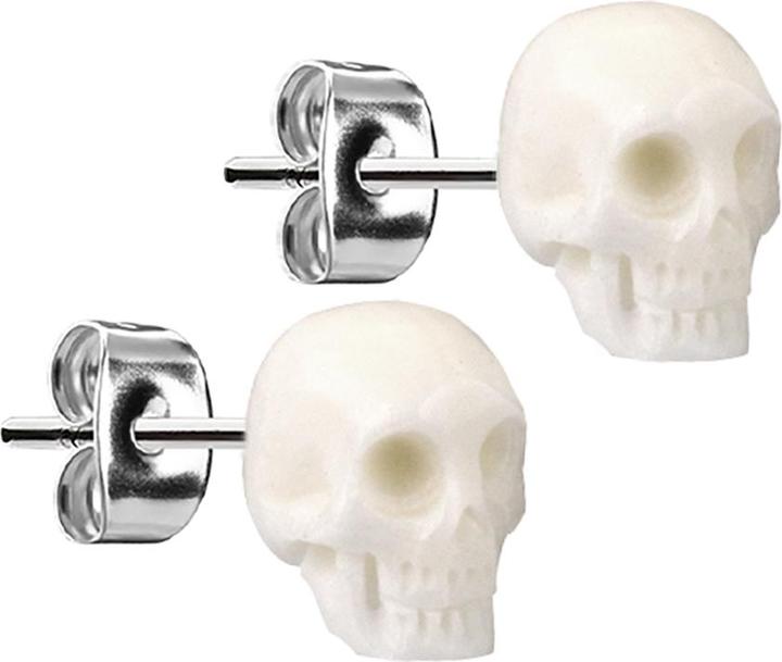 Immagine prodotto Star Piercing Orecchini con borchie in argento con teschio d'osso bianco (senza ottone, Organico, Acciaio chirurgico 316L)