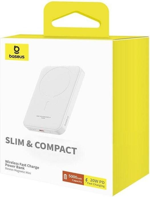 Actual product image Baseus mini power bank 5000mAh 20W + USB-C cable (20V/3A) - white (5000 mAh, 20 W, 19250 Wh)