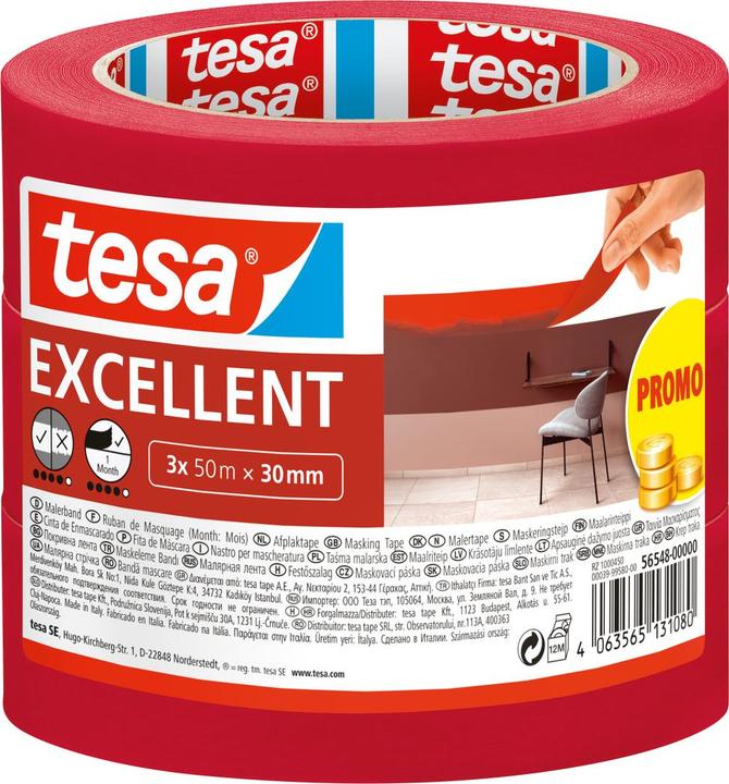 Produktbild tesa 3x Malerkrepp EXCELLENT zum Abkleben bei Malerarbeiten (30 mm)
