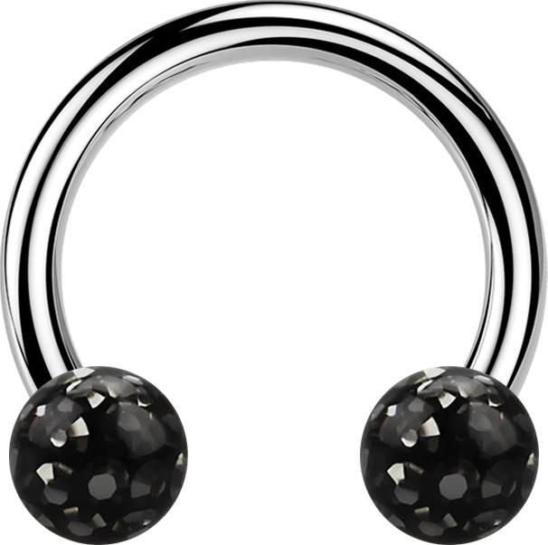 Actual product image Star Piercing Micro Circular Barbell silver with two crystal balls black epoxy protective layer (without brass, Titanium)