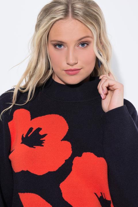 Immagine prodotto Ulla Popken Maglione dal taglio oversize con fiori, collo alto e maniche lunghe (42, 44)