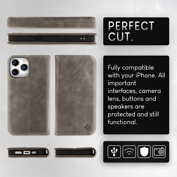 Produktbild Nalia Echt Leder Flip Case Hülle mit Magnetverschluss (Apple iPhone 15 Pro)