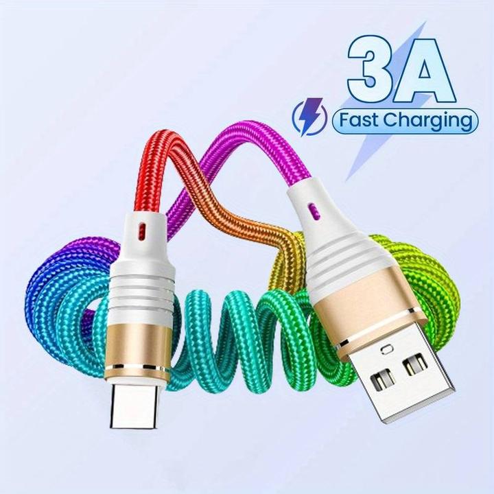 Immagine prodotto PhoneLook Cavo elastico da USB-A a USB-C in nylon intrecciato multicolore arcobaleno (1 m, USB 3.2 Gen 1)