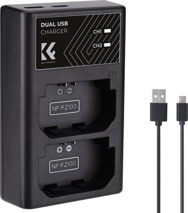 K&F Concept FZ100 Digital Camera LED Dual Channel Charger with Type C Charging Cable (Kamera Akku Ladegerät)