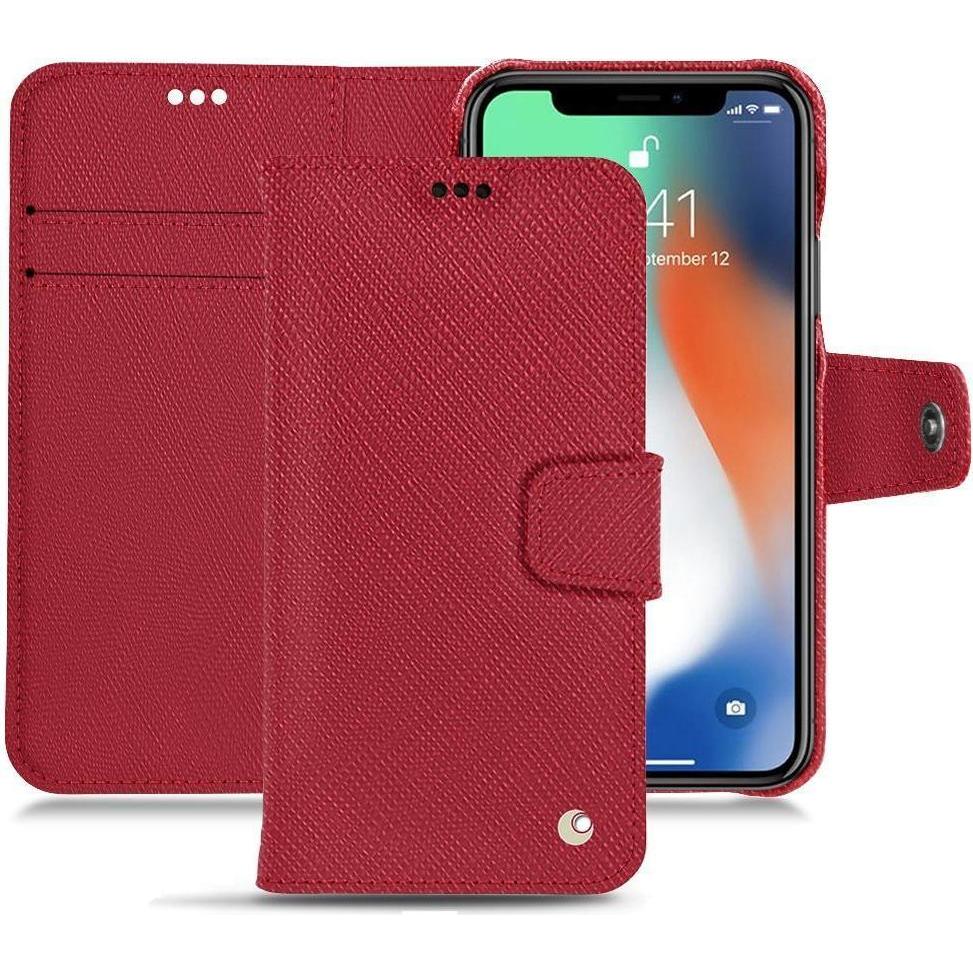 Noreve Lederschutzhülle Wallet (Apple iPhone XS Max), Smartphone Hülle, Rot