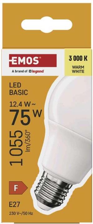 Image du produit Emos Lampe LED Basic A60 / E27 / 12,4 W (75 W) / 1055 lm / Blanc chaud (E27, 1055 lm, 1 x)