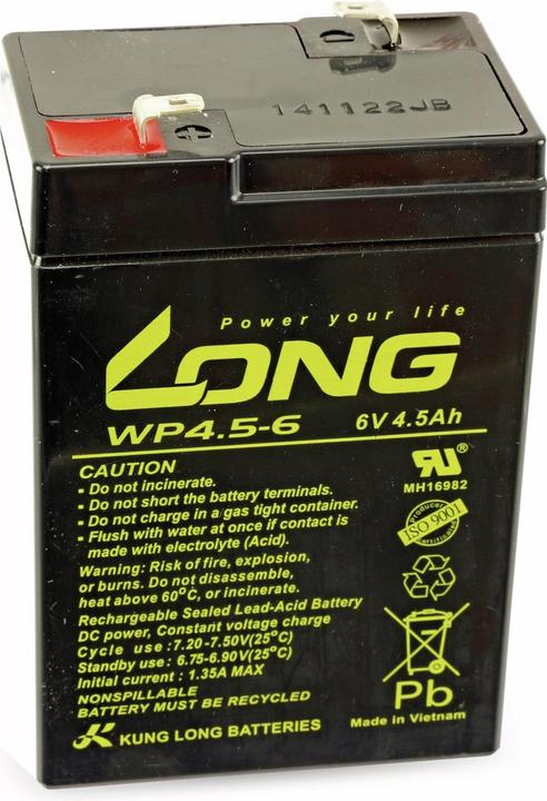 Produktbild Kung Long Blei-Akkumulator WP4,5-6, 6 V-/4,5 Ah, zyklenfest (6 V, 4.50 Ah)