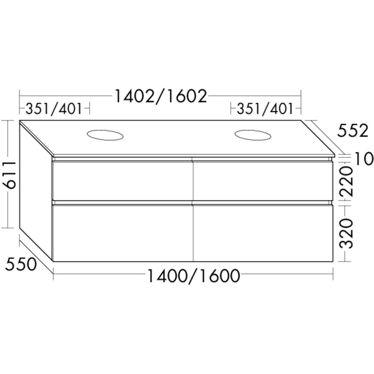 Thumbnail - burgbad, Waschtischkonsole, Lin20 Waschtischunterschrank inklusive Konsolenplatte, 2 Beckenausschnitte, 4 Auszüge, Tief
