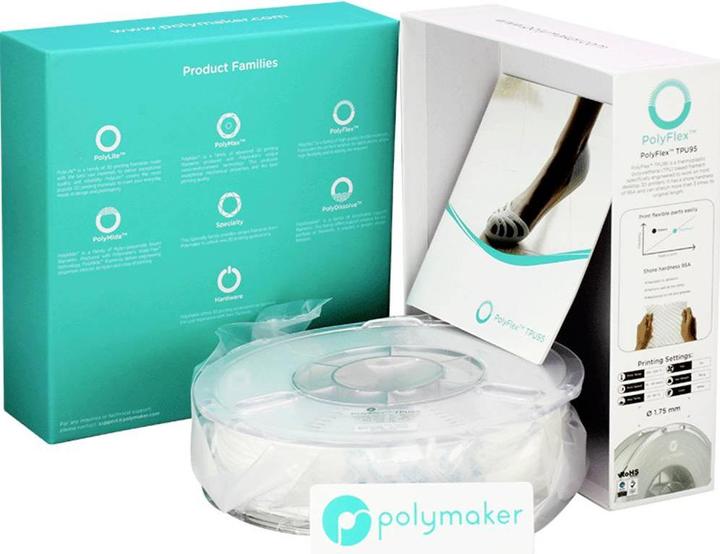 Actual product image Polymaker PolyFlex TPU95 V2 - White - 1.75mm (TPU, 1.75 mm, 750 g, White)