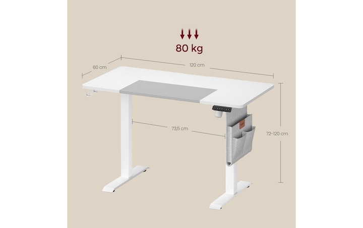 Actual product image Songmics Table frame with top 120 x 60 cm, height-adjustable (120 x 60 x 81 cm)