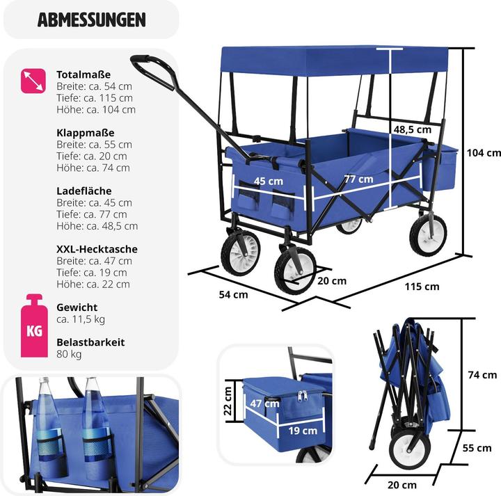 Actual product image tectake Foldable handcart with roof and carry bag